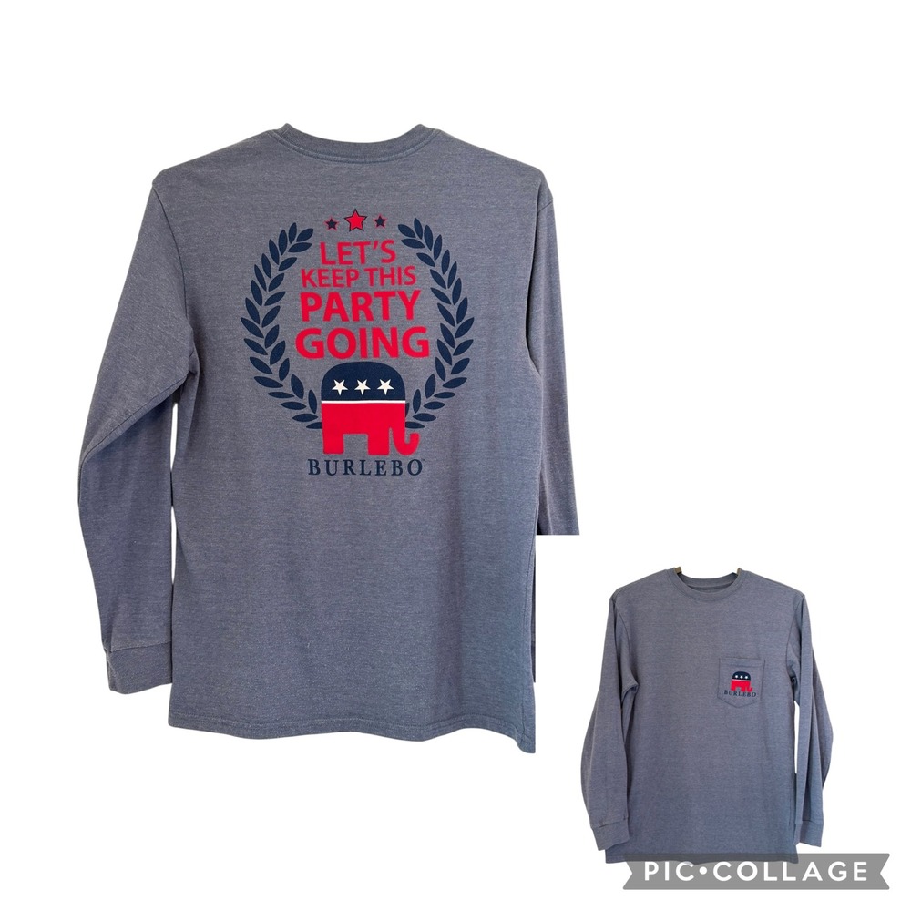 Burlebo Long Sleeve Pocket Tee Shirt Blue Keep This Party Going M Republican USA